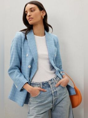 Sandro Nars Blazer Light Blue Double-Breasted French 40 or US 8